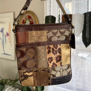 Y2K Vintage Coach Brown/White Patchwork Crossbody Purse 40915 with hangtag